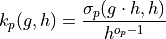 k_p(g,h) = \frac{\sigma_p(g \cdot h, h)}{h^{o_p-1}}